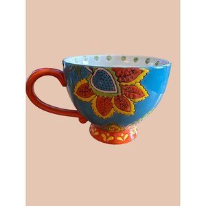 DUTCH WAX Porcelain Hand Painted Floral Blue Mug by Coastline Imports 12oz